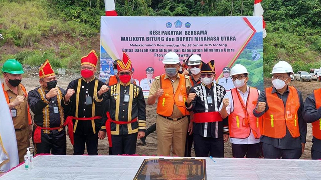 Penandatanganan kesepakatan titik perbatasan antara Kabupaten Minahasa Utara dan Kota Bitung yang difasilitasi oleh Gubernur Sulawesi Utara, Olly Dondokambey 