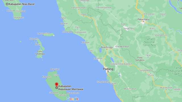 Lokasi gempa di Nias Barat. Foto: Dok. Google Maps