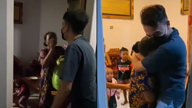 Anak mudik kejutkan ibu, pura-pura jadi kurir. (Foto: @ismetdj.19/TikTok)