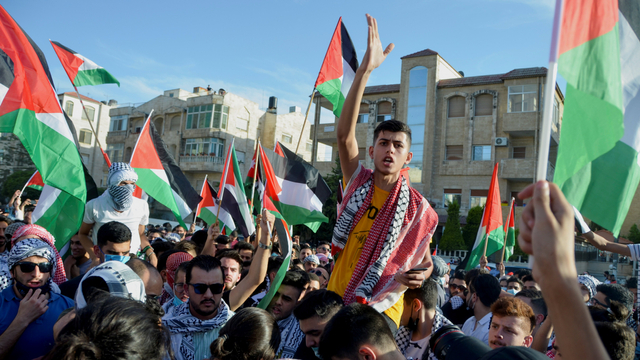 Aksi solidaritas warga Yordania membela rakyat Palestina. Foto: Muath Freij/REUTERS