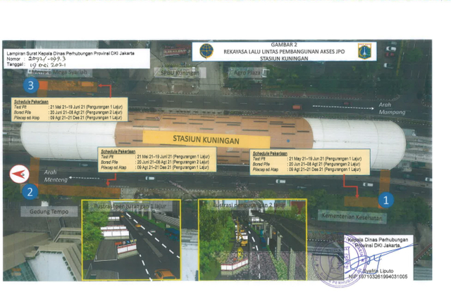 Rekayasa Lalu Lintas Pekerjaan Akses JPO Stasiun LRT Kuningan Foto: Dishub DKI Jakarta