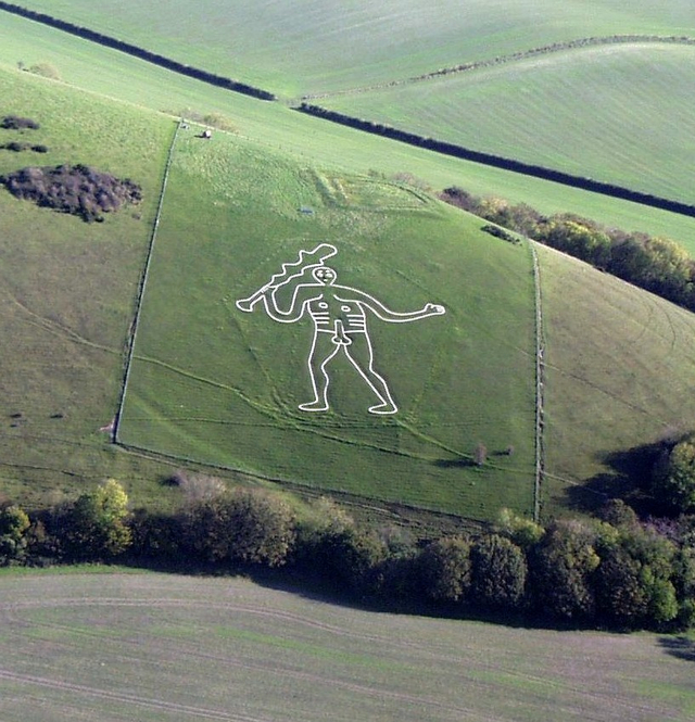 Ukiran Cerne Abbas Giant tampak ada di sebuah bukit di Inggris.  Foto: Wikimedia Commons