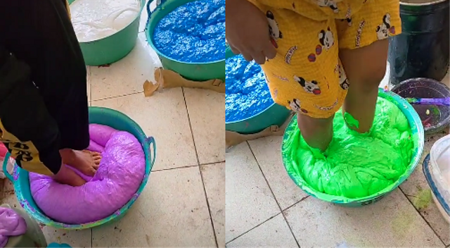 Proses pembuatan slime. Foto: Tangkapan Layar TikTok @risawati01