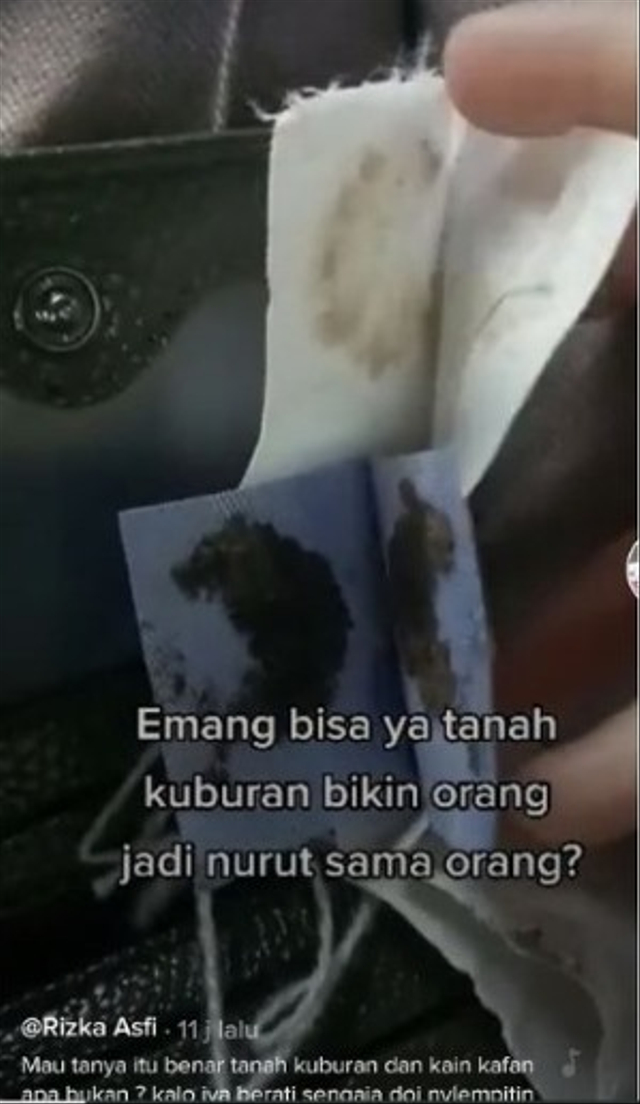 Viral wanita bernama Riska Asfi temukan potongan kain kafan dan tanah kuburan di dompetnya usai bertemu dengan pacar. (Foto: Instagram/@undercover.id)