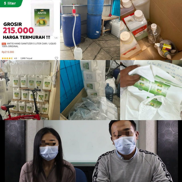 Produksi ilegal di Tangerang Selatan berhasil ditangkap setelah ditemukan menjual hand sanitizer Antis palsu melalui e-commerce. Foto: Enesis Group.