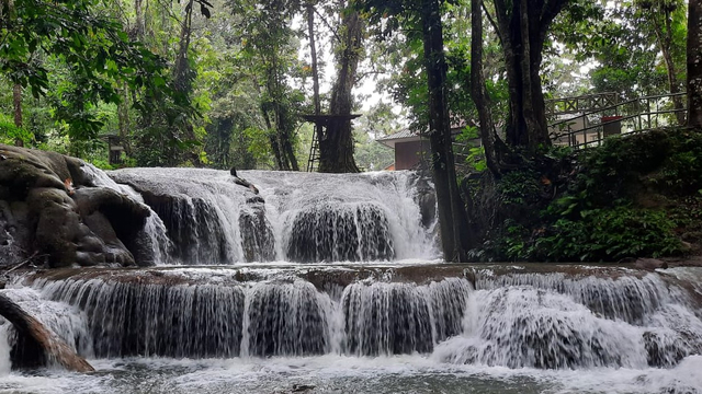Air terjun Salodik di Desa Salodik, Kecamatan Luwuk Utara, Kabupaten Banggai, Sulteng, Kamis (27/5). Destinasi ini dianugerahi hutan yang lebat di hulu, sehingga air masih mengalir deras. Foto: Alisan/PaluPoso