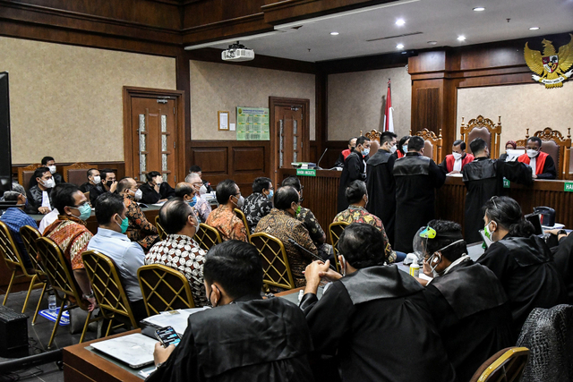 Suasana persidangan dugaan korupsi Asuransi Jiwasraya di Pengadilan Negeri, Jakarta Pusat, Senin (31/5/2021). Foto: Fakhri Hermansyah/Antara Foto