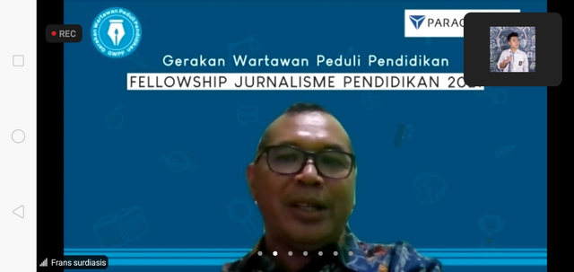 Kepala Litbang The Jakarta Post, Frans Surdiasis, saat Fellowship Jurnalisme Pendidikan Batch 2 yang digagas oleh Gerakan Wartawan Peduli Pendidikan (GWPP) dan PT Paragon Technology and Innovation pada Rabu (02/06/2021).