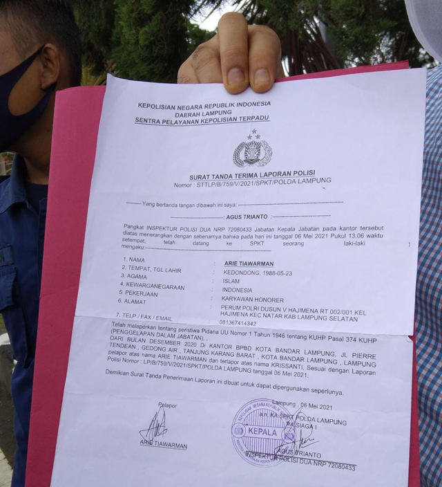 Oknum ASN BPBD Kota Bandar Lampung Dilaporkan Terkait Dugaan Penggelapan Dana (2)