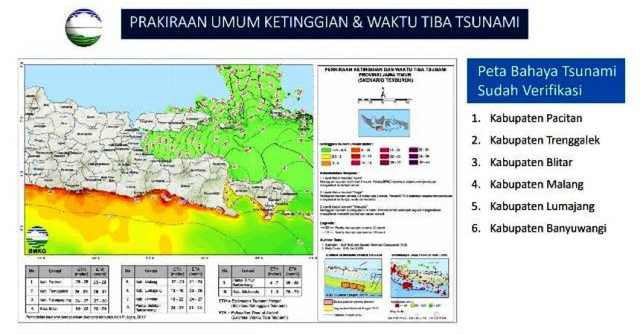 Peta bahaya tsunami di wilayah Jawa Timur