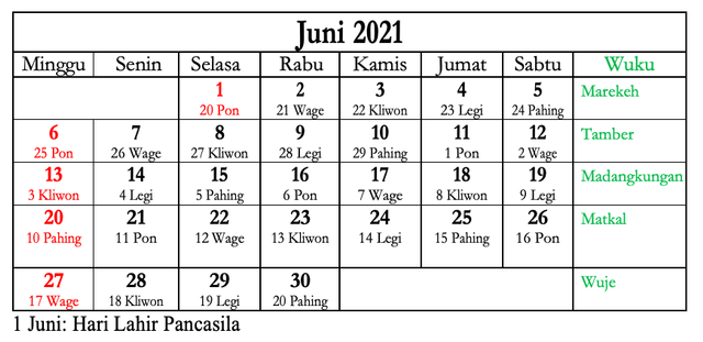 Kalender juni 2021 lengkap dengan tanggal merah