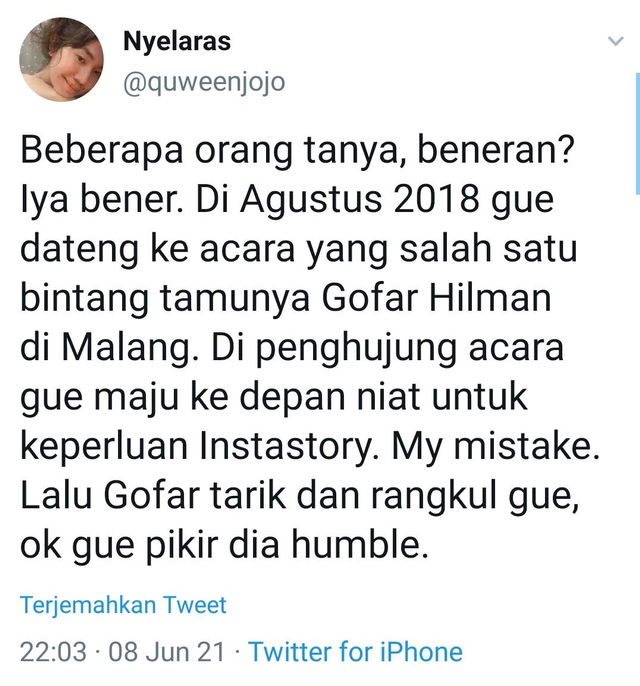 Heboh Seorang Wanita Mengaku Pernah Alami Pelecehan Seksual oleh Gofar Hilman (291513)