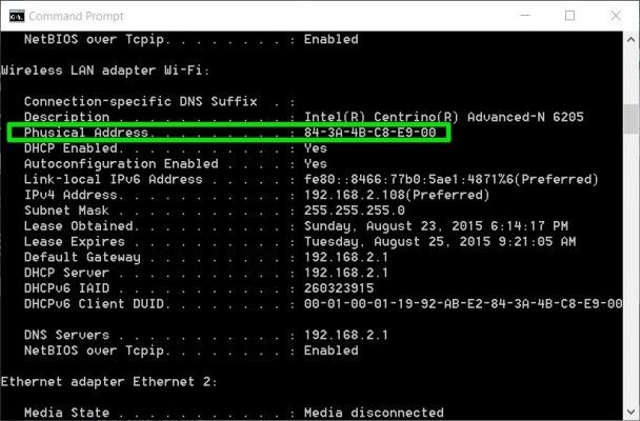 windows command mac address for wifi