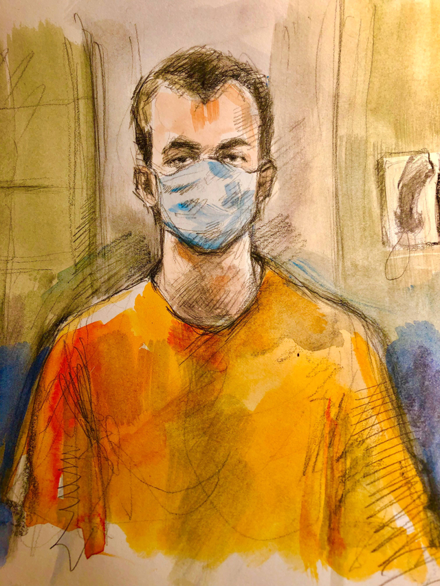 Sketsa wajah Nathaniel Veltman selama penampilan pengadilan di London, Ontario, Kanada. Foto: Pam Davies/via REUTERS
