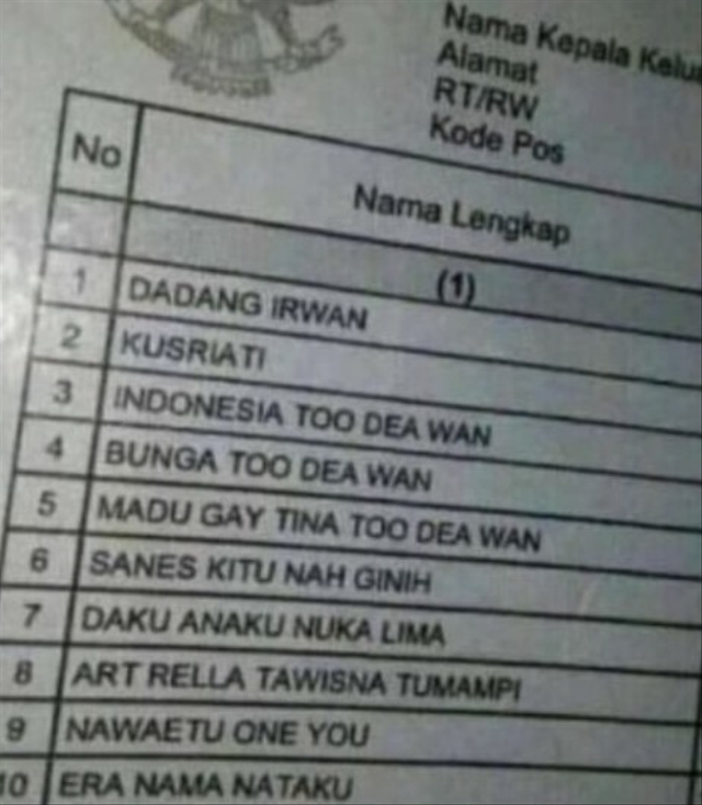 Viral kartu keluarga memilik nama-nama unik hingga bernama Indonesia. (Foto: Instagram/@energisolo)
