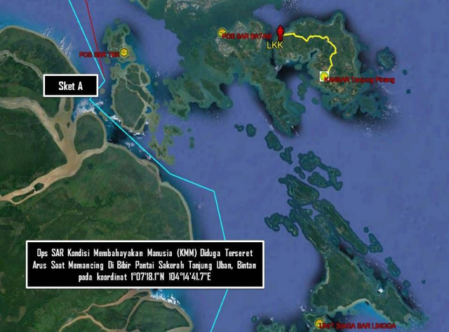 Titik koordinat hilangnya pria asal Lobam saat memancing di Pantai Sekera (Foto:ist)
