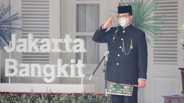 Gubernur DKI Jakarta Anies Baswedan pimpin Upacara HUT ke-494 Jakarta secara hybrid.
Foto: Pemprov DKI Jakarta