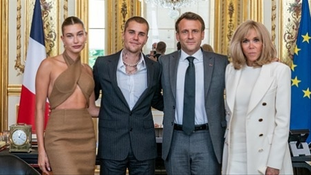 Hailey Bieber, Justin Bieber, dan Presiden Prancis, Emmanuel Macron, dan Sang Istri. Foto: Instagram @justinbieber