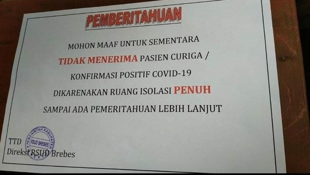 RSUD Brebes Sempat Umumkan Tak Menerima Pasien COVID-19, Ini Penjelasan Dinkes (185468)