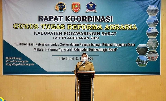 Bupati dalam sambutannya dalam rapat koordinasi GTRA provinsi Kalimantan Tengah (Kalteng) tahun 2021 di Brits Hotel pada Selasa (22/6). Foto: Prokom.