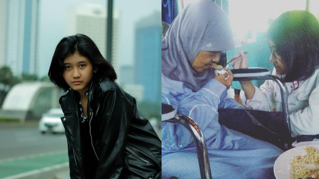 Momen haru pertemuan Amel dan Ibunda Nike Ardilla. Foto: Instagram @nikeardilla_id dan @melamilia