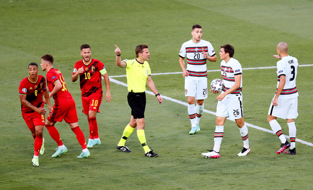 Pertandingan antara Belgia vs Portugal di laga 16 Besar Euro 2020 di Stadion La Cartuja, Seville, Spanyol. Foto: Jose Manuel Vidal/Reuters