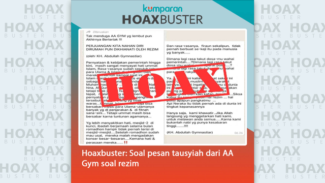Hoaks pesan tausyiah dari AA Gym soal rezim. Foto: Instagram.com/aagym