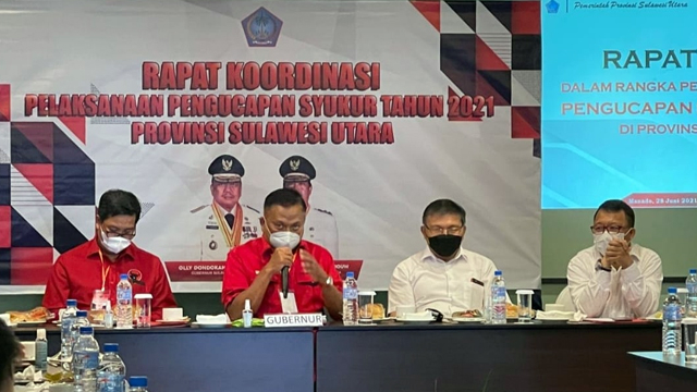 Gubernur Sulawesi Utara, Olly Dondokambey, memimpin rapat koordinasi pelaksanaan Thanksgiving atau Hari Pengucapan Syukur