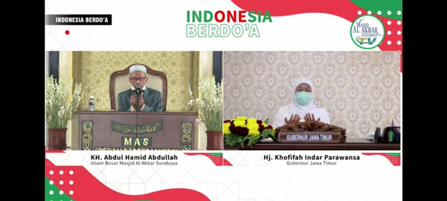 Tangkapan layar kegiatan doa bersama secara virtual yang digelar Masjid Agung Al Akbar Surabaya, Sabtu (3/7). Kegiatan ini akan digelar selama masa PPKM Darurat