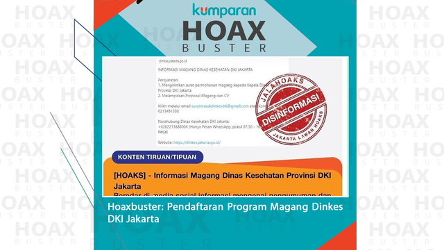 Hoaxbuster: Pendaftaran Program Magang Dinkes DKI Jakarta Foto: Dinkes DKI Jakarta
