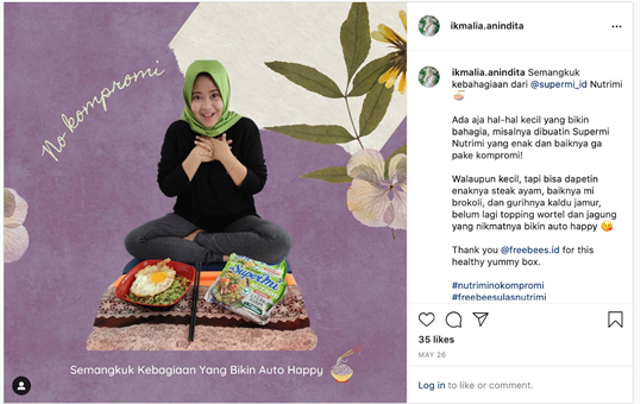 Testimonial dari Ikmalia Anindita di laman Instagramnya