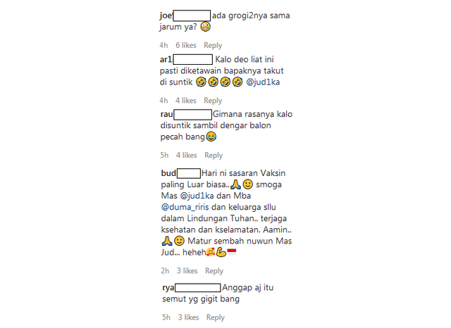 Komentar dari para netizen. Instagram @jud1ka
