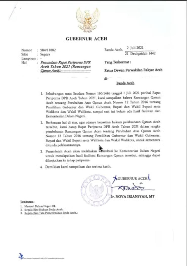Belum Direstui Kemendagri, Pengesahan Revisi Qanun Pilkada Aceh Ditunda (66667)
