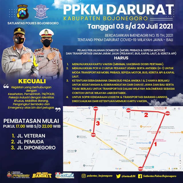 PPKM Darurat, Polisi Lakukan Pembatasan Sejumlah Ruas Jalan di Bojonegoro (257461)