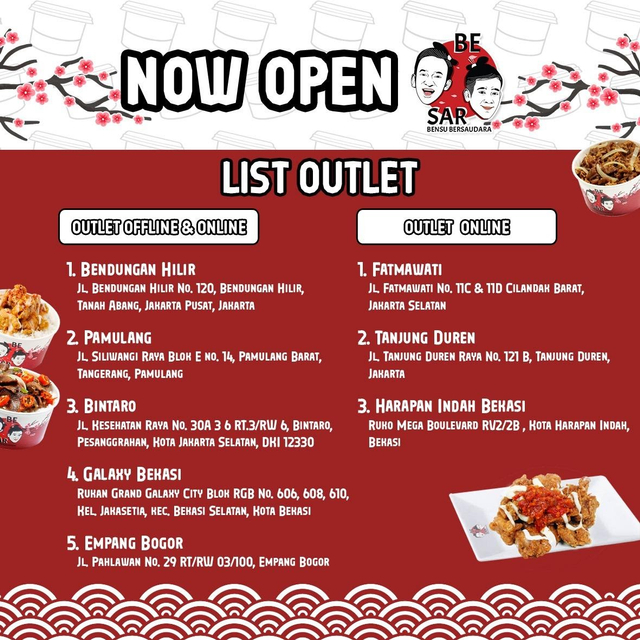 Daftar outlet BESAR Food. Foto: PT Onsu Pangan Perkasa.