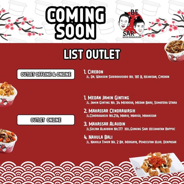 Daftar outlet BESAR Food yang akan segera dibuka. Foto: PT Onsu Pangan Perkasa.