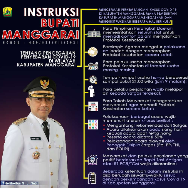 Instruksi Bupati Manggarai tentang Pencegahan Penyebaran COVID-19 di Wilayah Kabupaten Manggarai. Foto : Istimewa