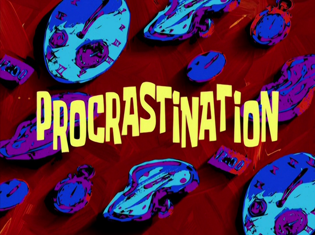 Contoh menggelitik mengenai prokrastinasi, dapat dijumpai dalam serial kartun Spongebob Squarepants pada episode bertajuk "Procrastination" (Sumber: tangkapan layar Spongebobs Squarepants)