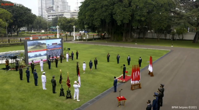 Suasana Pelantikan Perwira TNI dan Polri di Istana Merdeka, Jakarta, Selasa (13/7).  Foto: Youtube/Sekretariat Presiden