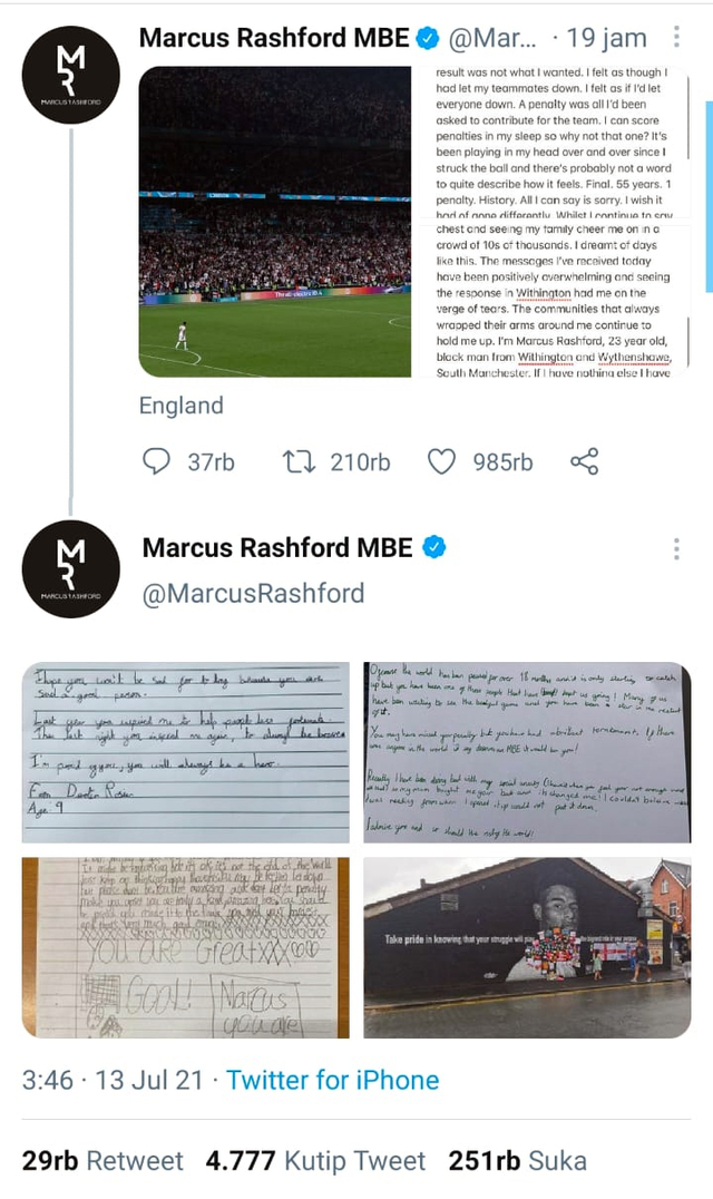Surat Dukungan untuk Marcus Rashford dari Warga Inggris Usai Gagal di EURO 2020 (87221)