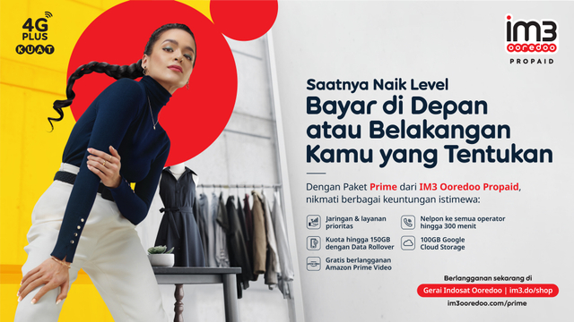 Layanan Prime dari IM3 Ooredoo Propaid bisa dibayar di awal maupun di akhir pemakaian. Foto: dok. Indosat Ooredoo