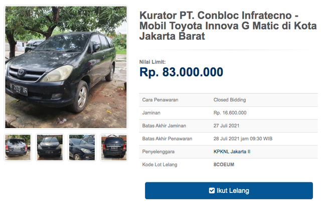 12 Unit Toyota Innova Dilelang Negara, Harga Dibuka Mulai dari Rp 11 Jutaan (30135)