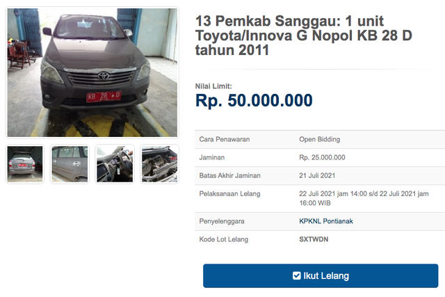 12 Unit Toyota Innova Dilelang Negara, Harga Dibuka Mulai dari Rp 11 Jutaan (30133)