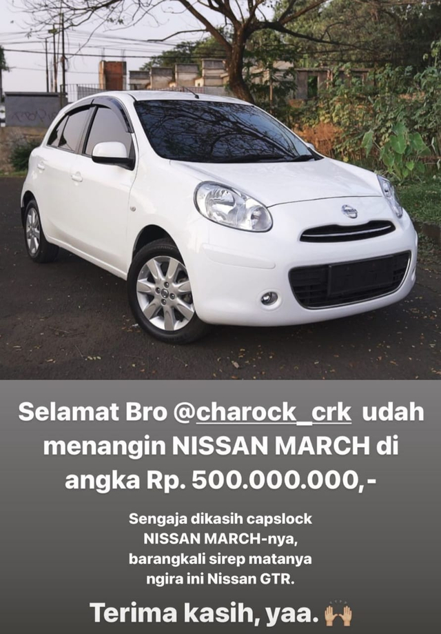 Lelang Nissan March Arief Muhammad. Foto: dok. Instagram Story Arief Muhammad
