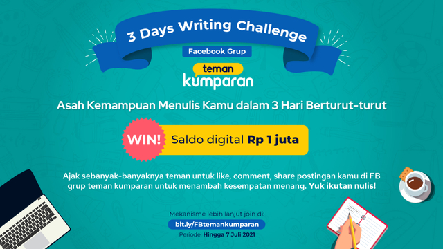 Lomba Menulis Gratis: 3 Days Writing Challenge di Grup Facebook Teman kumparan. Foto:Diptanta Wahya/kumparan