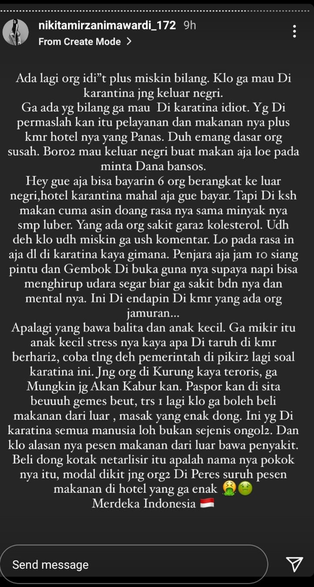 Nikita Mirzani Murka Karantina di Hotel Bintang 5: Makanan Asin, Kamar Panas (490432)
