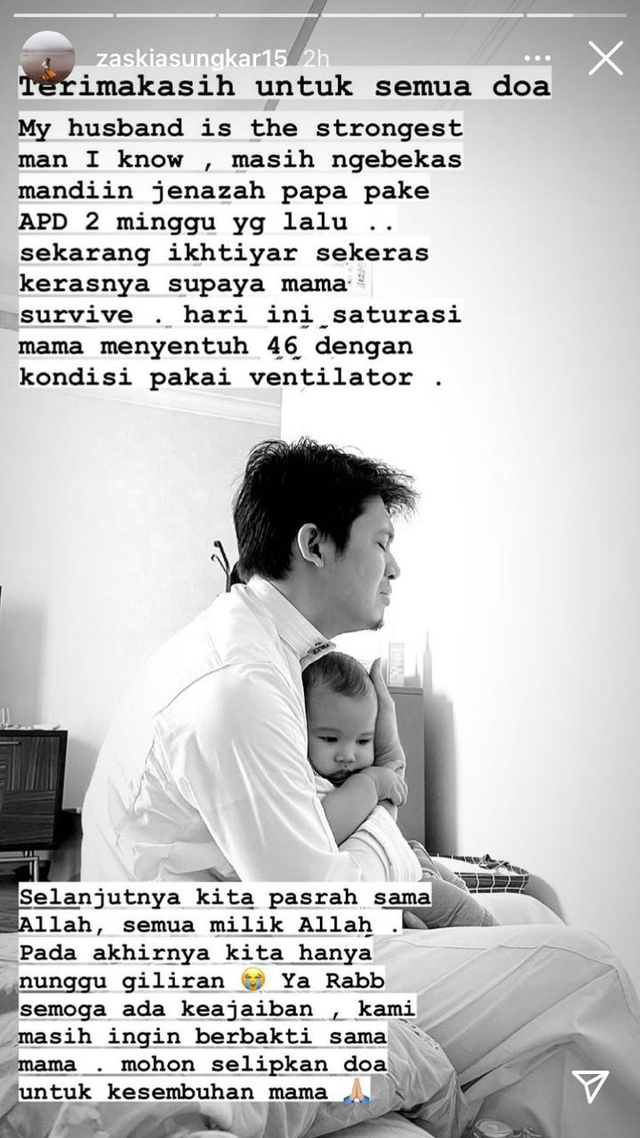Unggahan Instagram Story Zaskia Sungkar. Foto: Instagram/zaskiasungkar15