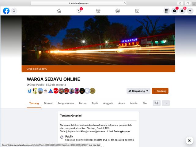 Tangkapan Layar Grup Warga Sedayu Online, diakses tanggal 23 Juli 2021, pukul 13.00 WIB