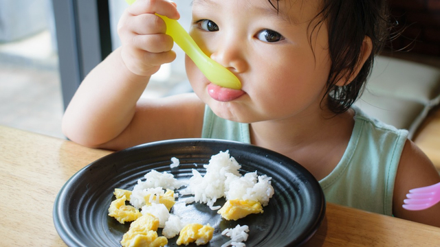 Ilustrasi anak makan nasi dan telur. Foto: Shutter Stock