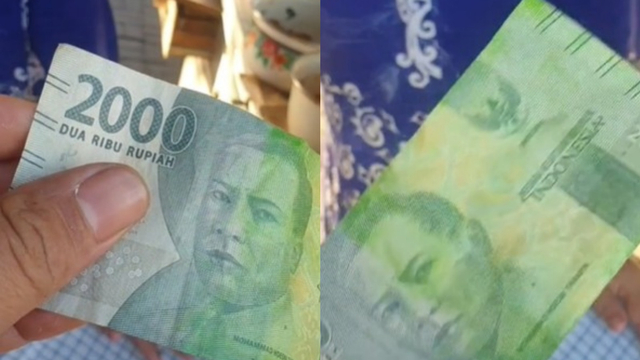 Modus uang Rp 2 ribu dicat hijau jadi seperti Rp 20 ribu. Foto: TikTok/@scott.cuks